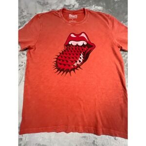 Lucky Brand Rolling Stones Spiked Tongue Graphic T-Shirt Orange Red Mens Large